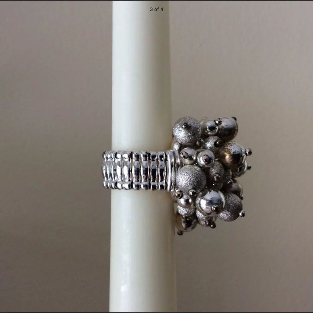 Large Silver Cluster Ring Statement Making Stretc… - image 3